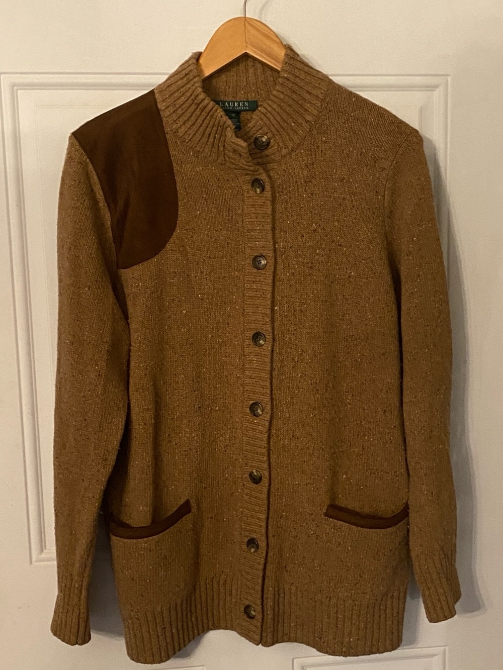 Vintage Lauren Ralph Lauren Tweed Wool Cashnere Silk Blend Suede Lined Cardigan
